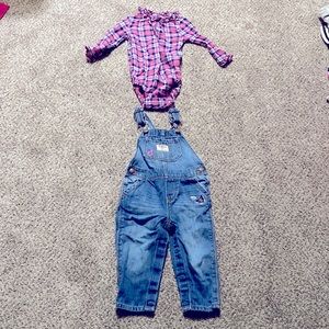 Oshkosh Bgosh overalls with plaid onsie